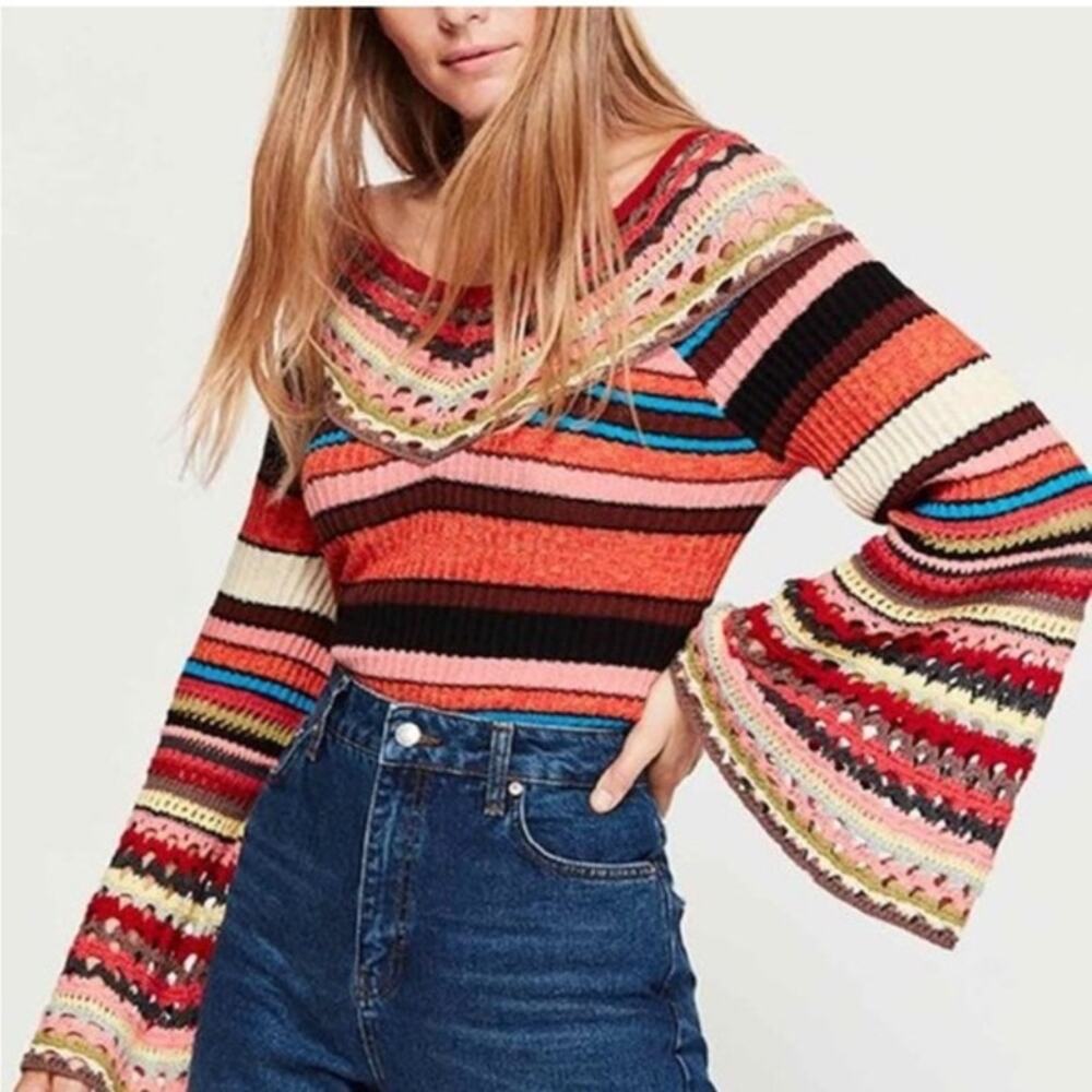 FREE PEOPLE red heart and soul crochet sweater XS